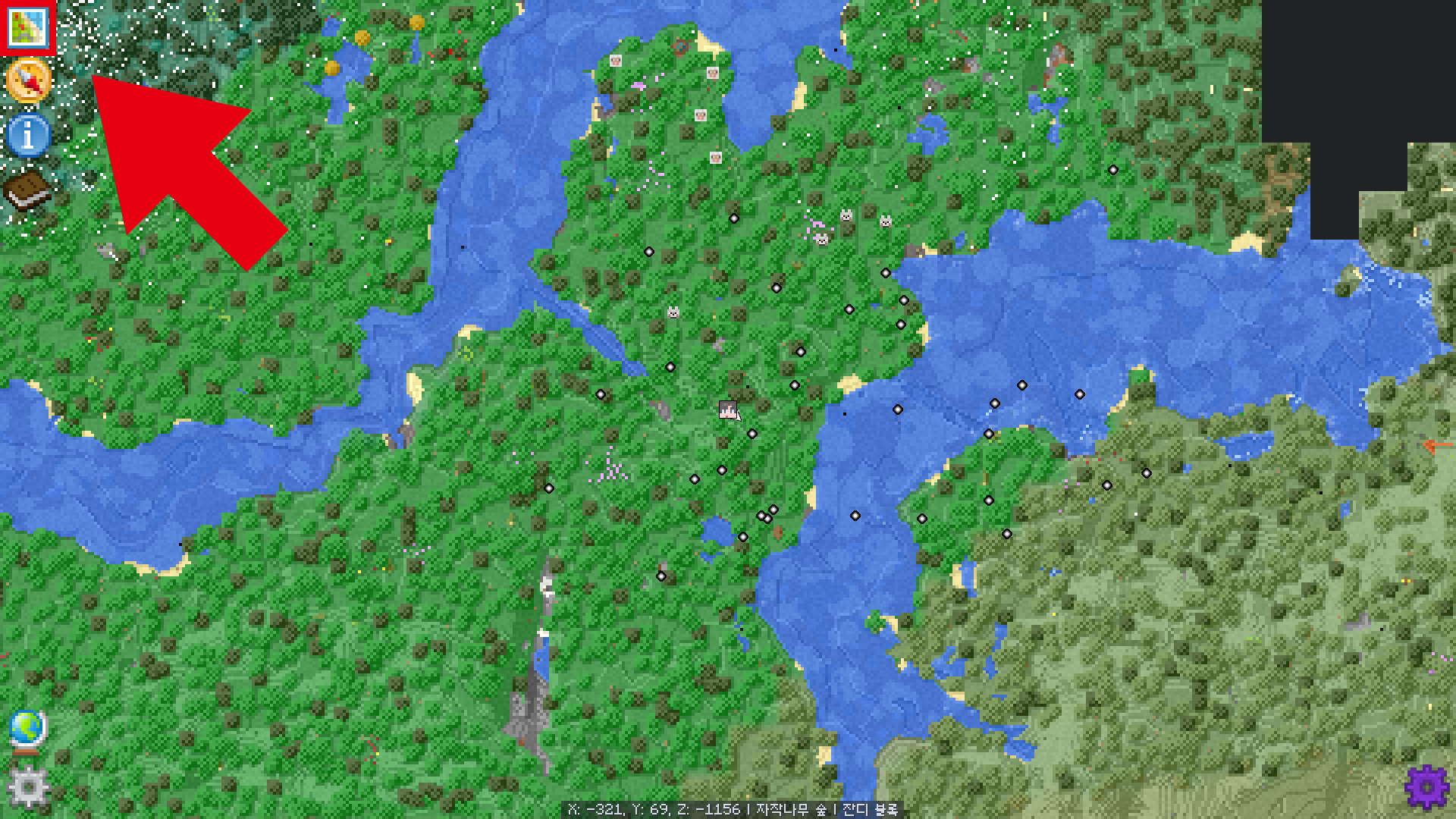 FTB Chunks Map 에서 청크 관리 항목을 찾는 예시